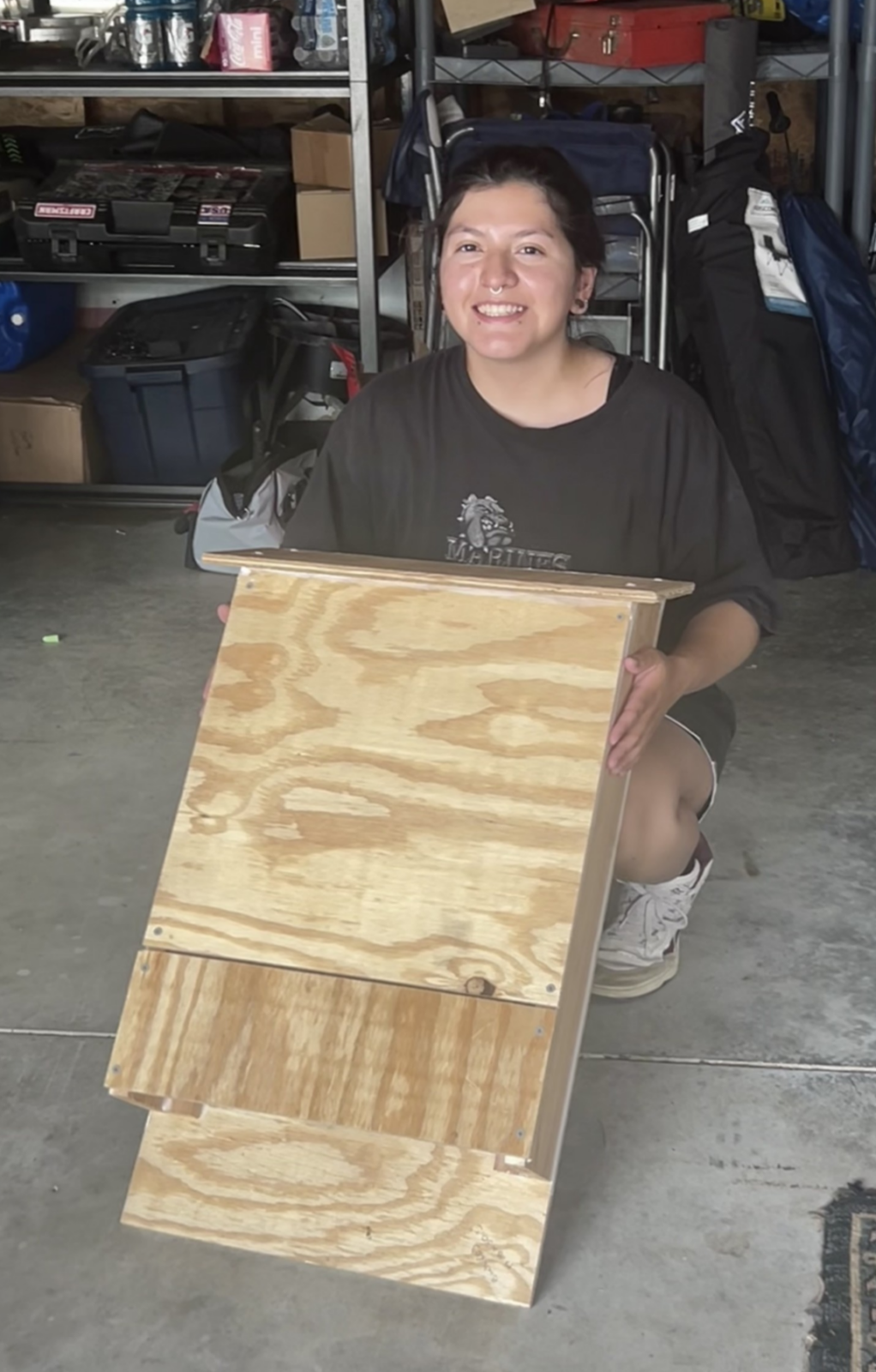 Eileen posed with the put together box pre-staining