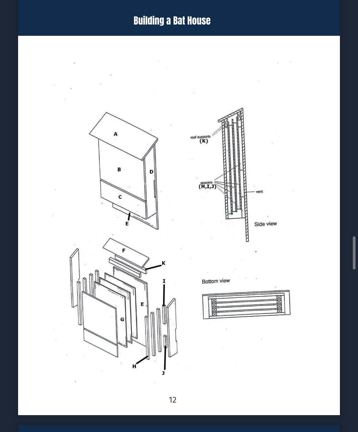 Multichambered bat house blueprints.]